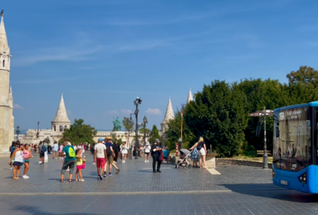 Fishermans-Bastion-Getting-Around-Buda-Castle-Hill-Budapest-Public-Transport-Blue-Bus